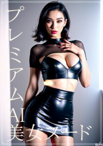 【s511ahuat00555】プレミアムAI美女ヌード レザーのクロップトップとスカート