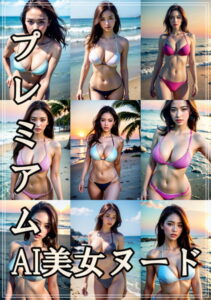 【s511ahuat00704】プレミアムAI美女ヌード ビキニ姿でビーチを歩く