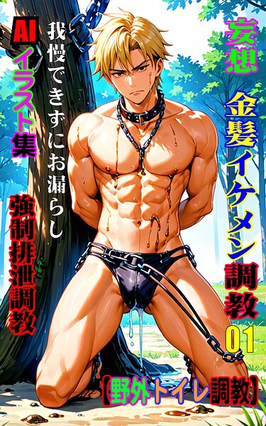 【k769aneme08590】AIイラスト集 妄想 金髪イケメン調教01 野外トイレ調教